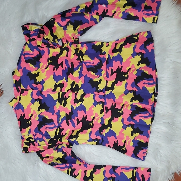neon camo ruffle zip cardigan - Picture 8 of 9